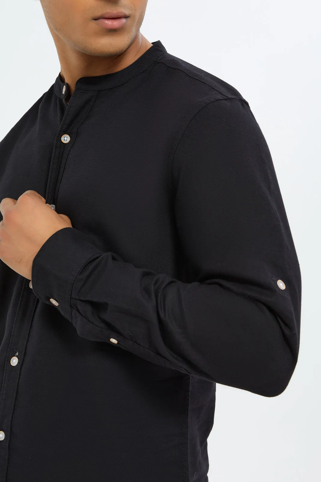 Men Black Mandarin Shirt