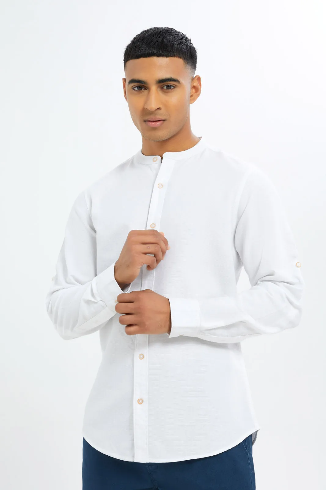 Men White Mandarin Shirt