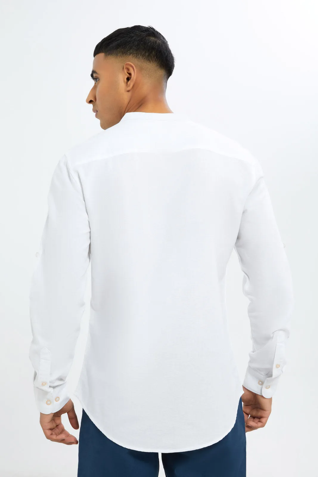Men White Mandarin Shirt