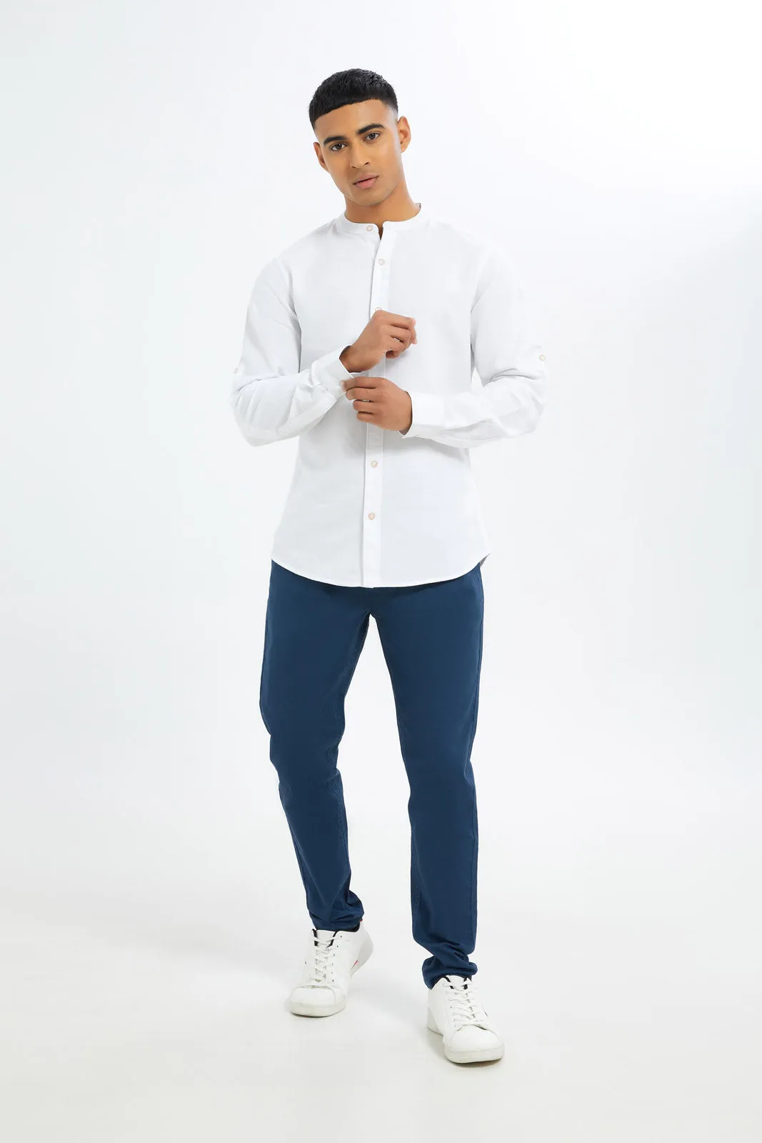 Men White Mandarin Shirt