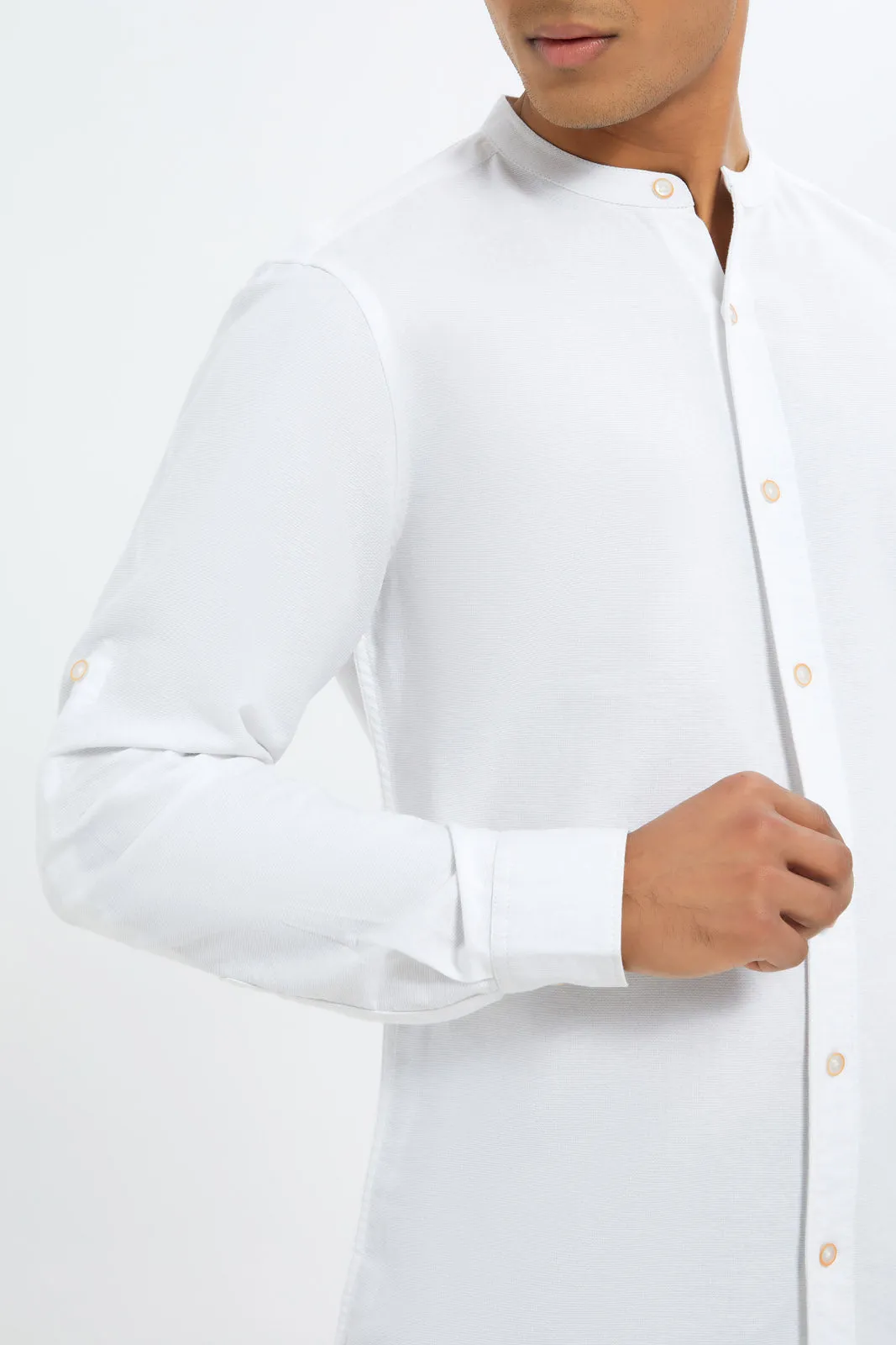 Men White Mandarin Shirt