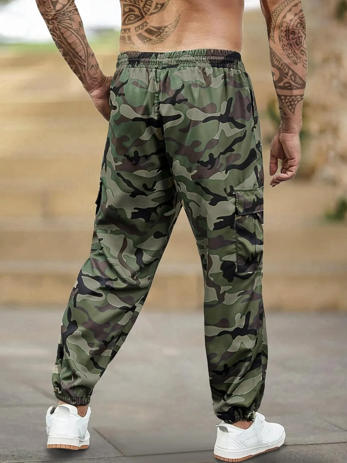 Men's Camo Jogger Pants Military Army Combat Cargo Pants Leg-Bound Tapered Casual Camouflage Tactical Pants