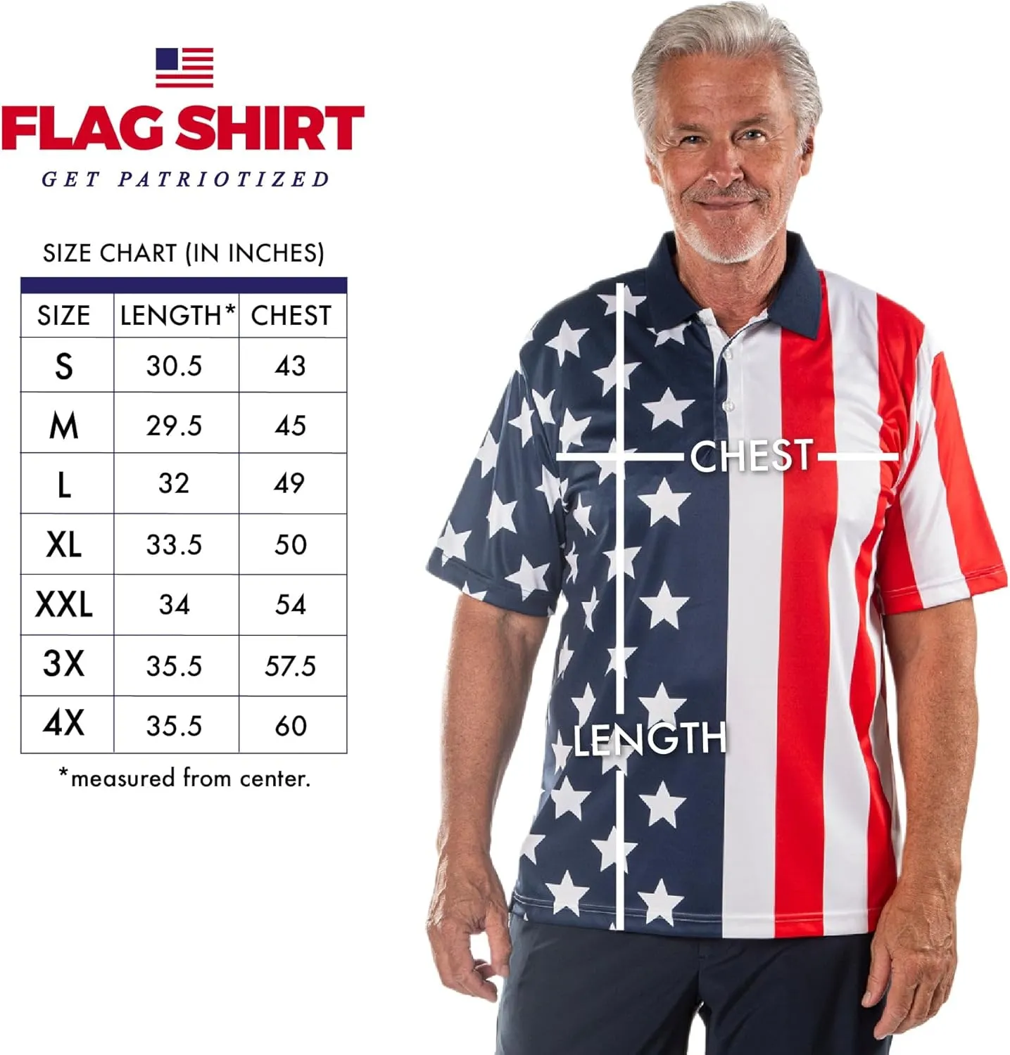 Men's Performance American Flag Polo Shirt | Pull-On Closure American Flag Golf Shirt | USA 4th of July Golf Shirts for Men
