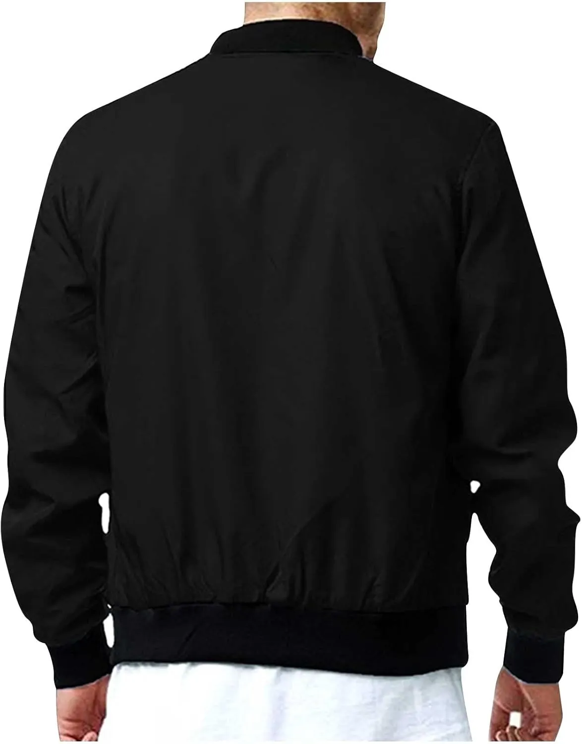 Men's Stand Collar Bomber Jacket Fashion Stylish Lightweight Full Zipper Windbreaker Spring Fall Casual Jackets