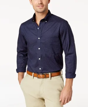 Men's stretch cotton shirt with small polka dot print created for Macy's Club Room, dark blue