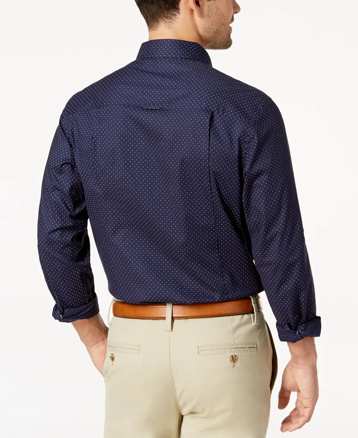 Men's stretch cotton shirt with small polka dot print created for Macy's Club Room, dark blue
