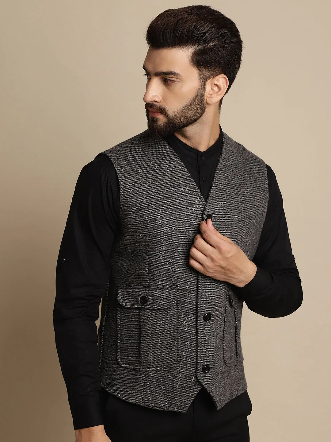 Men's Woolen Waistcaot With Patch Pocket - Even Apparels