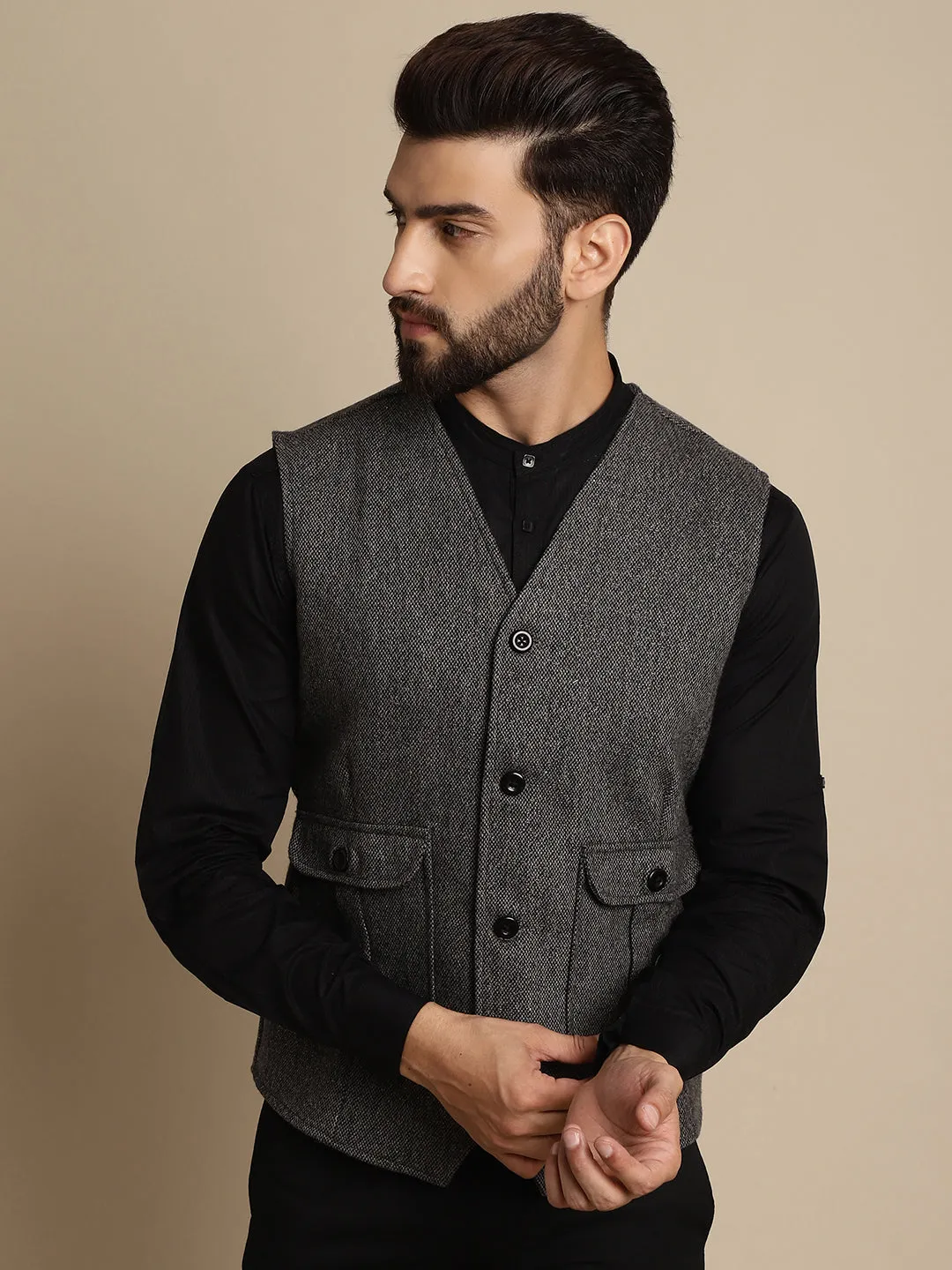 Men's Woolen Waistcaot With Patch Pocket - Even Apparels