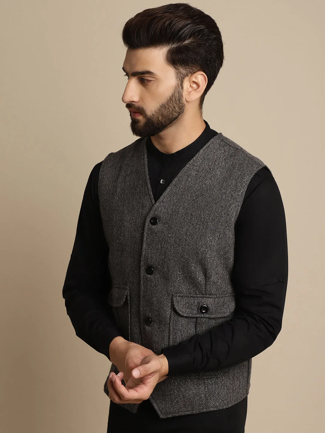 Men's Woolen Waistcaot With Patch Pocket - Even Apparels