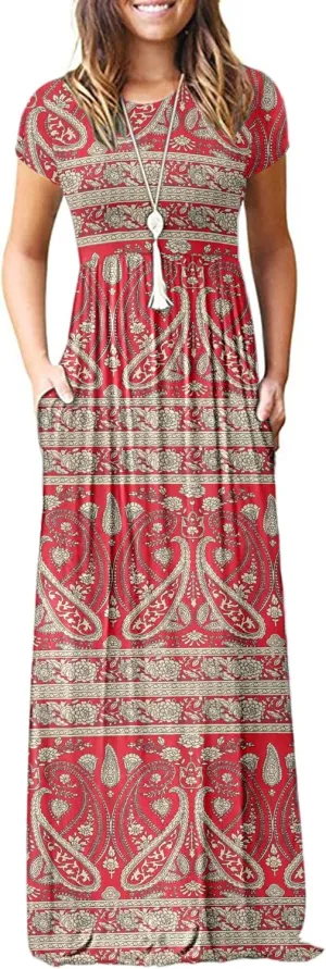 MISFAY Women Short Sleeve Loose Plain Maxi Dresses Casual Long Dresses Pockets