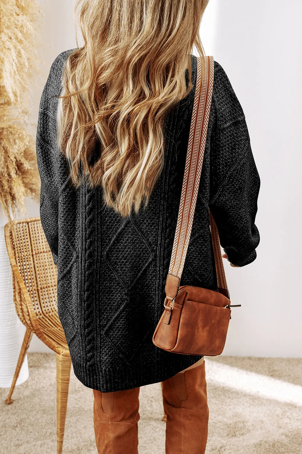 Mist Green Cable Knit Drop Shoulder Loose Fit Sweater Dress