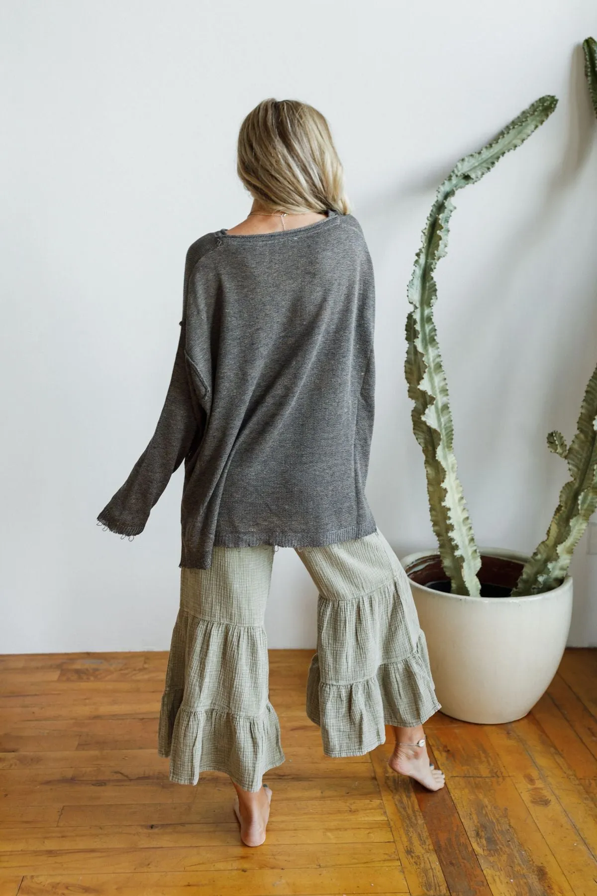 Monday Strolls Frayed Sweater - Charcoal
