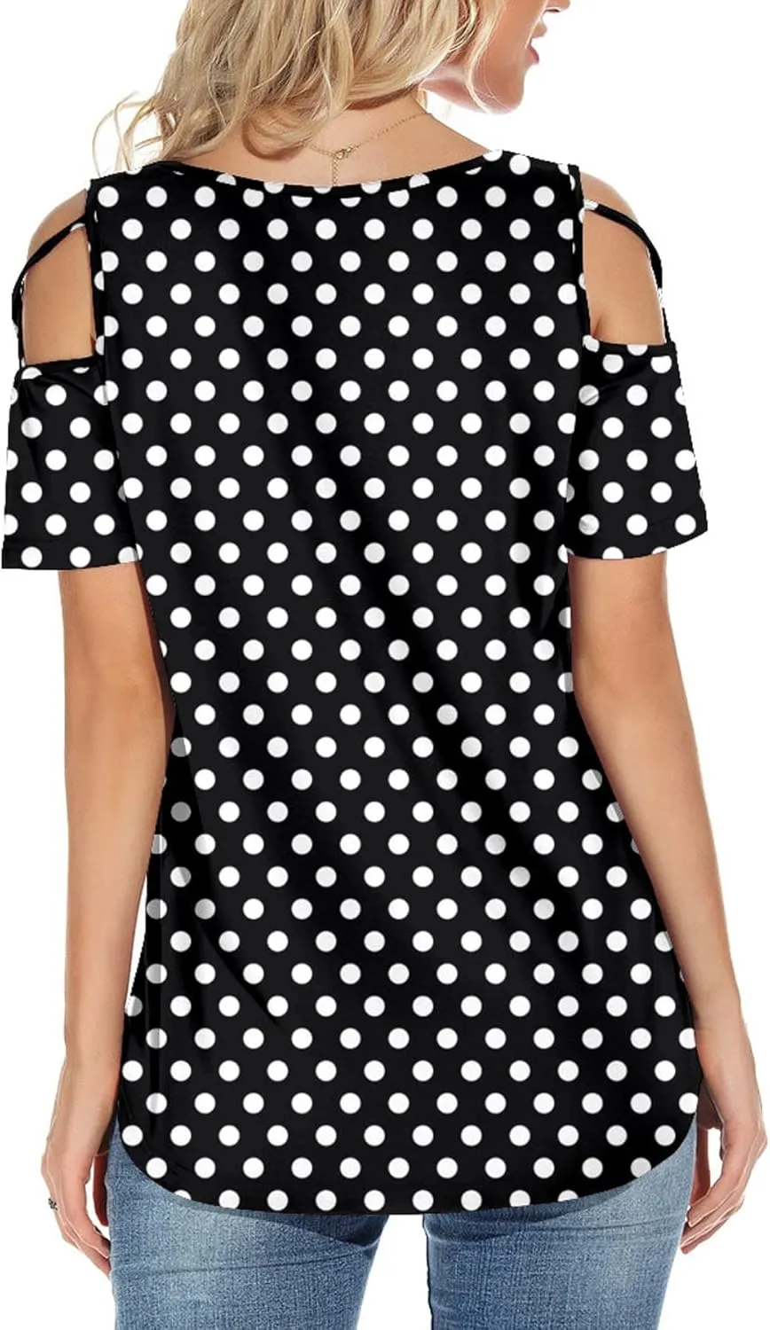NILOUFO Womens Summer T Shirts Short Sleeve Tunic Strappy Cold Shoulder Tops