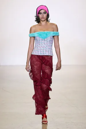 Off-Shoulder Mint Fur Trim Top-Final sale