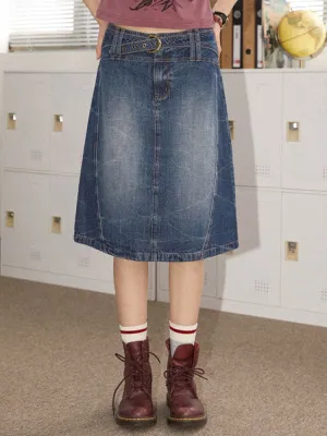 Old washed denim bustier thin A-line skirt【s0000008837】