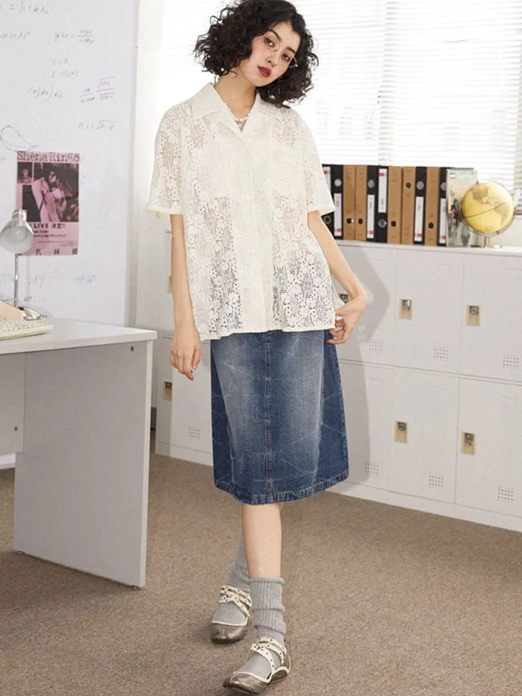 Old washed denim bustier thin A-line skirt【s0000008837】