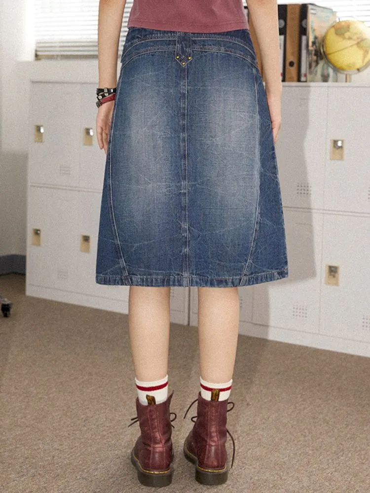 Old washed denim bustier thin A-line skirt【s0000008837】