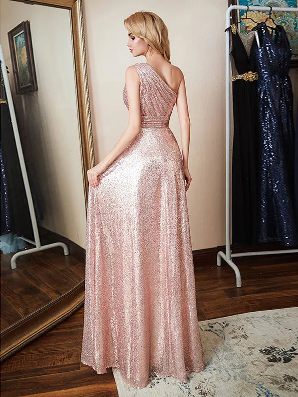 One Shoulder Sequin Bridesmaid Maxi Dresses