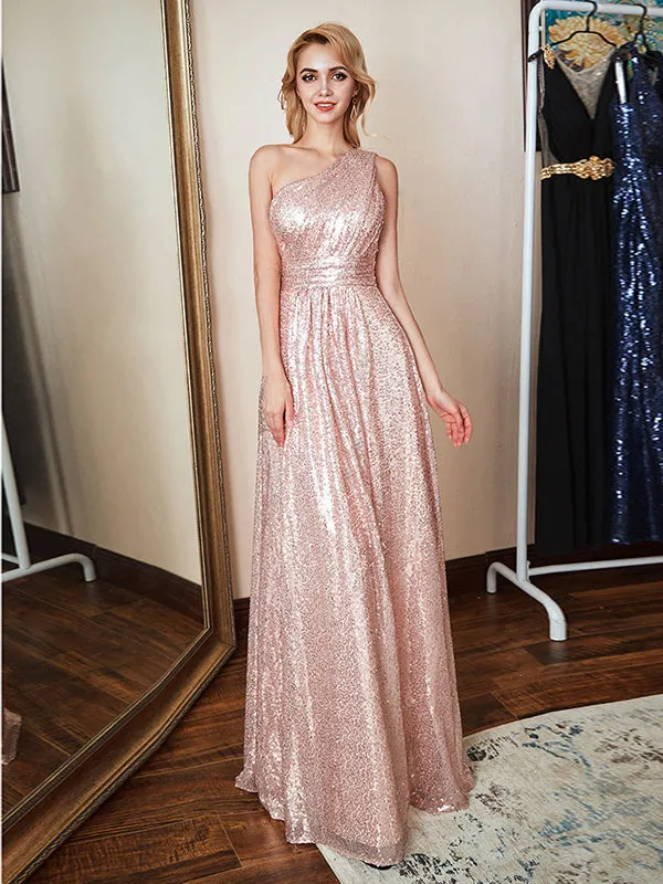One Shoulder Sequin Bridesmaid Maxi Dresses