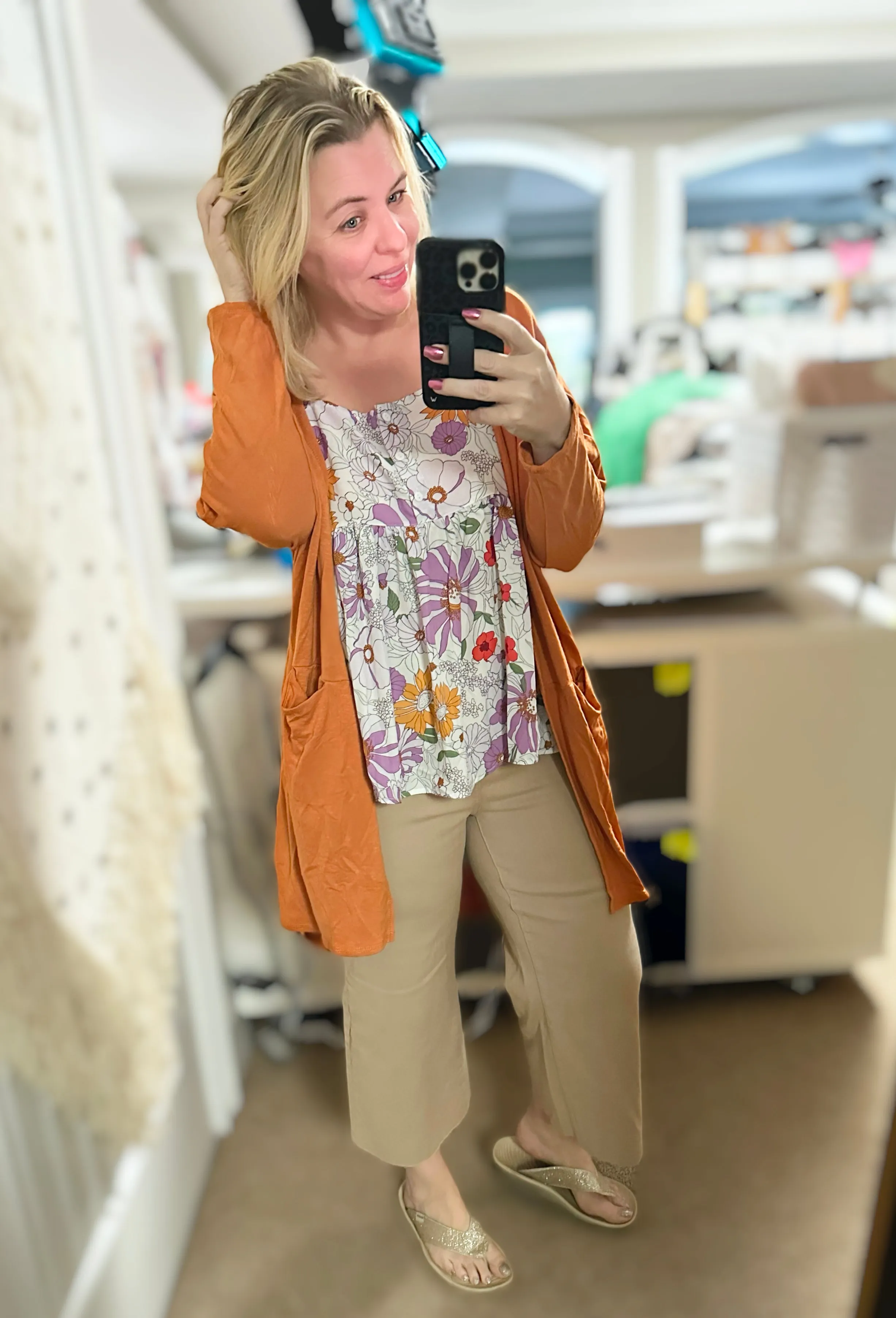 Open Front Cardigan with pockets - Pumpkin Spice