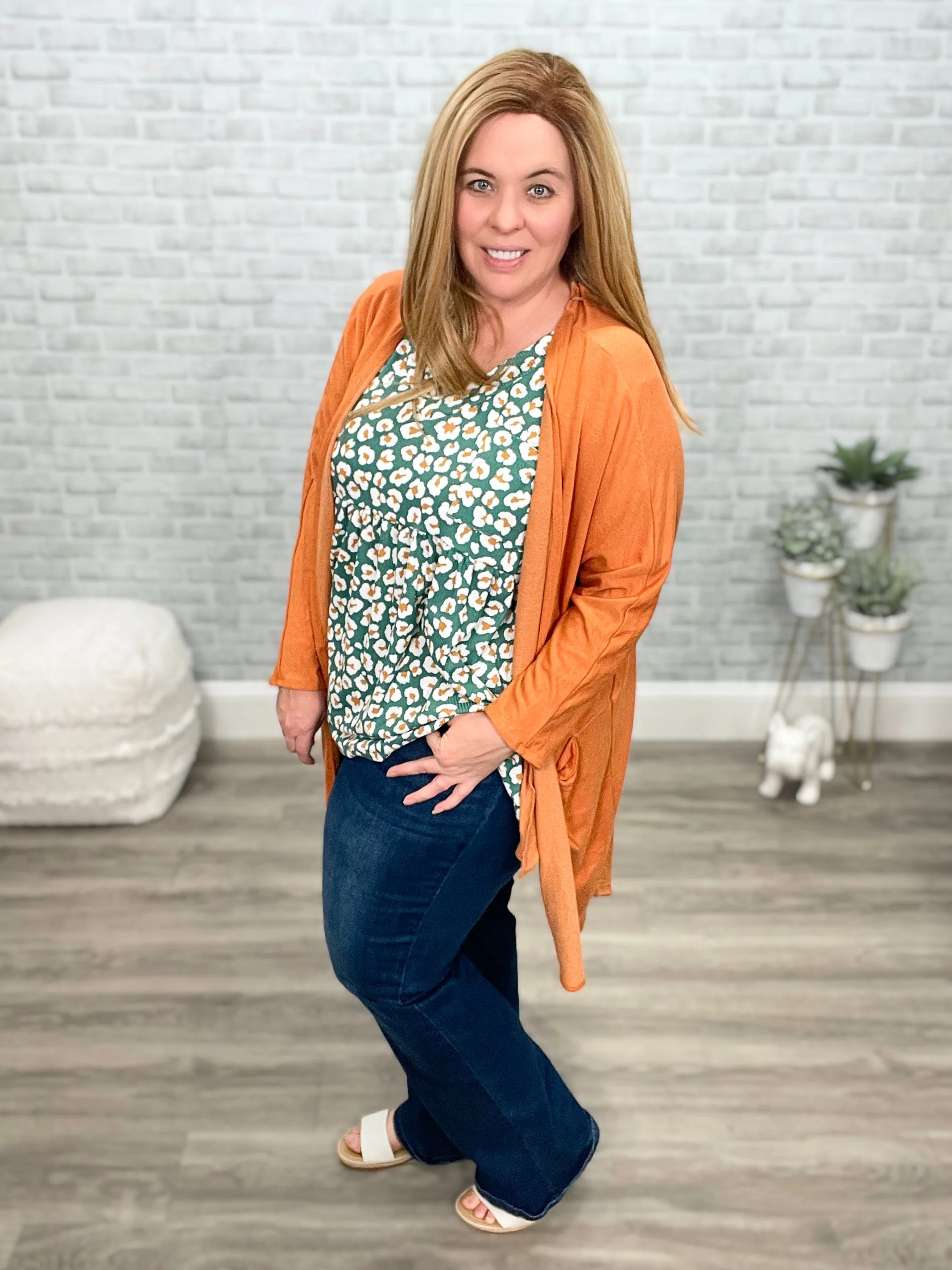 Open Front Cardigan with pockets - Pumpkin Spice