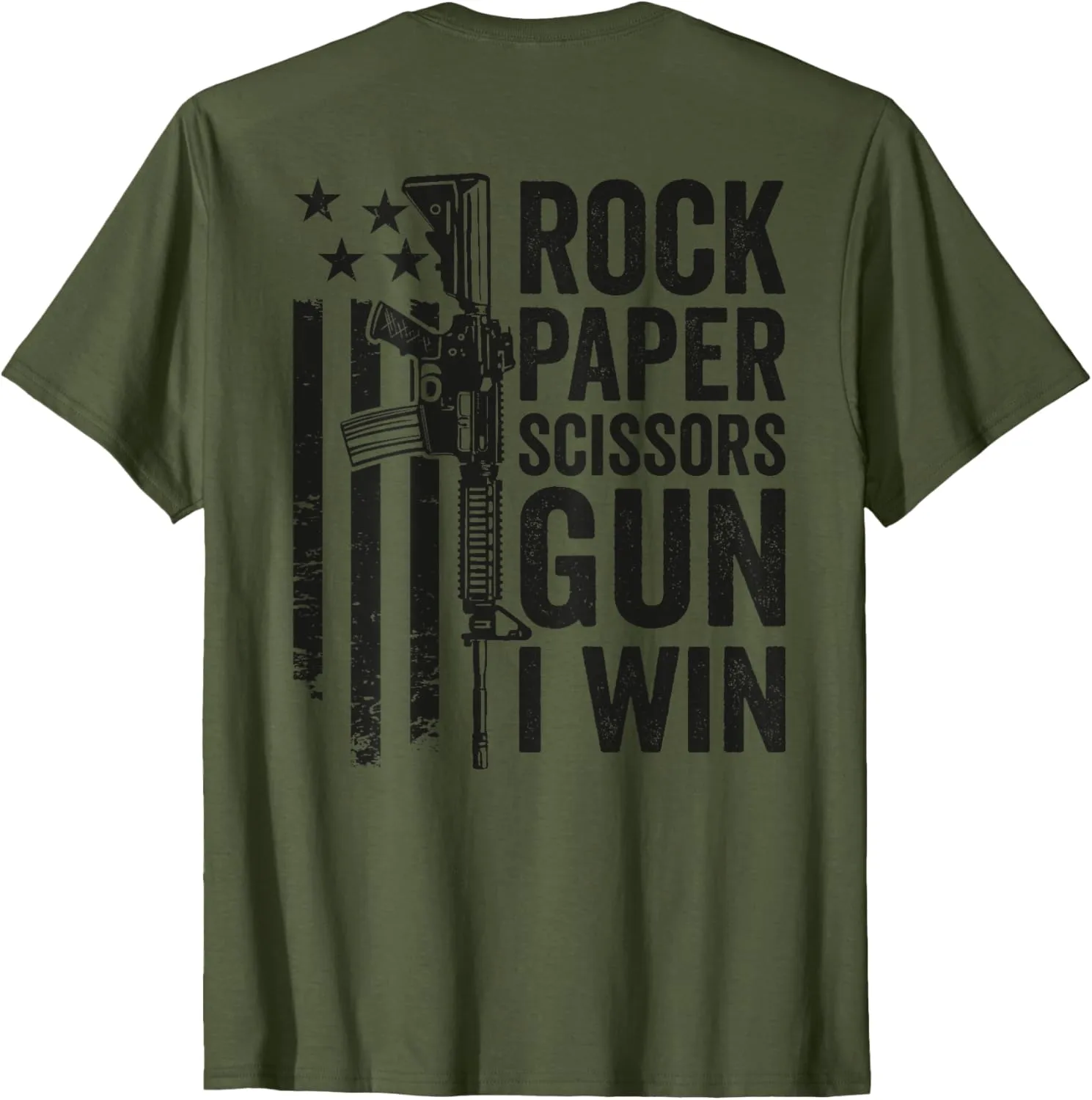 Paper Rock Scissors Gun - Camo Funny Dad Joke (ON BACK) T-Shirt