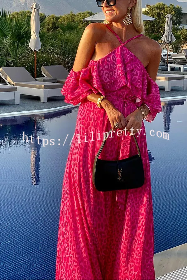 Pink Leopard for Tonight Cold Shoulder Belted Maxi Dress