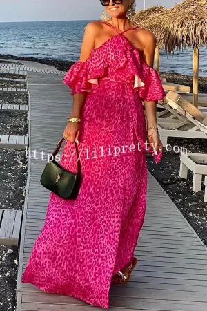 Pink Leopard for Tonight Cold Shoulder Belted Maxi Dress