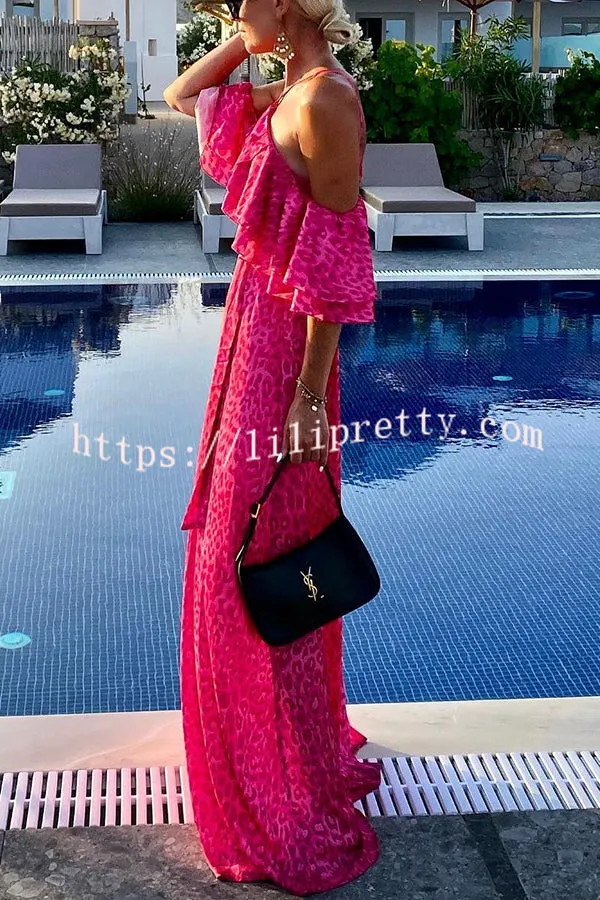 Pink Leopard for Tonight Cold Shoulder Belted Maxi Dress
