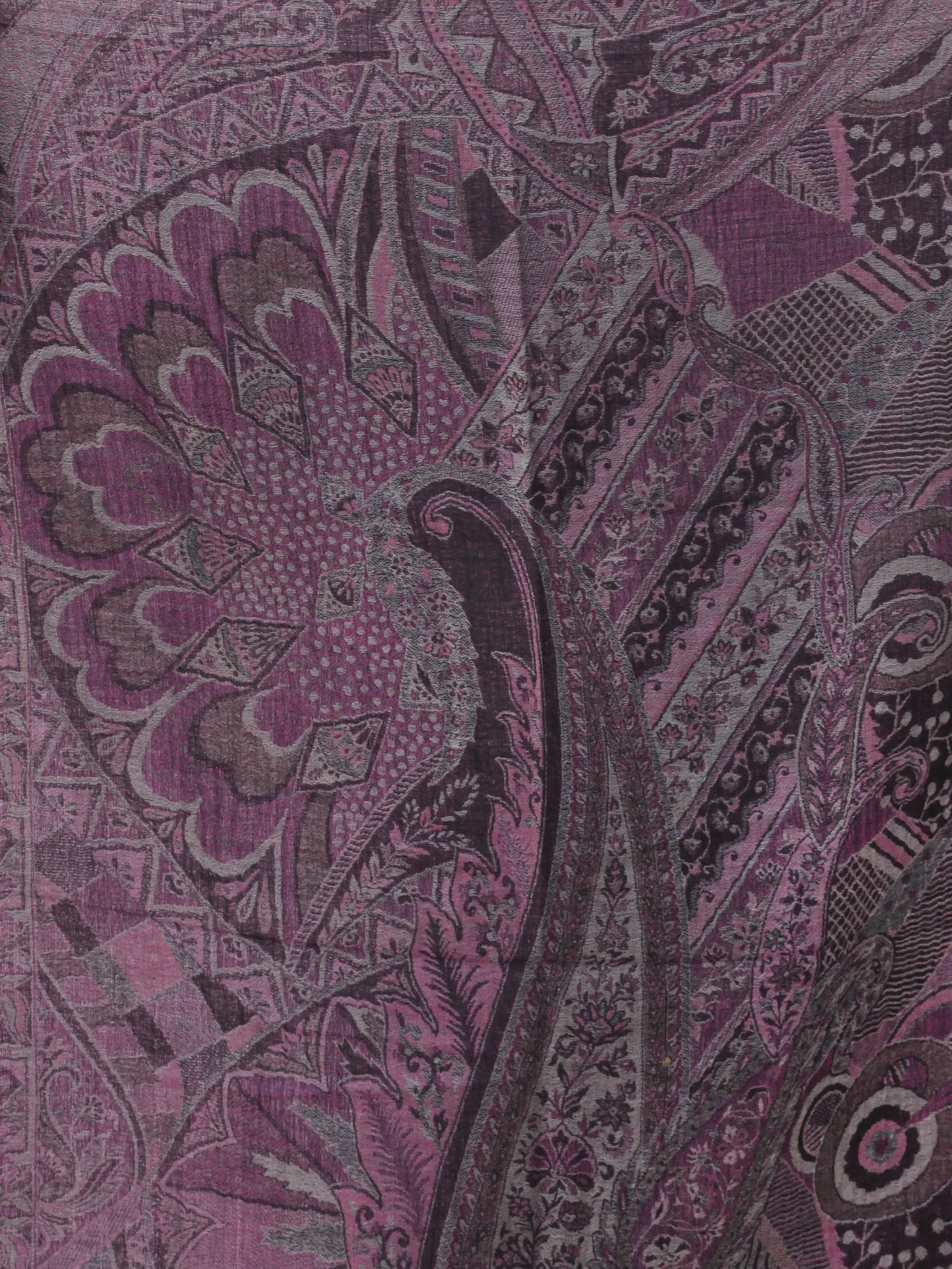 Plum Grey Black Pure Cashmere Wool Jamavar Stole - S200560
