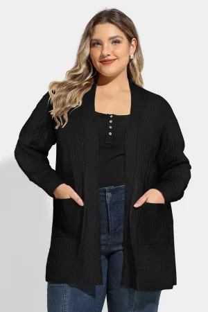 Pocket Plain Woolen Open Front Sweater