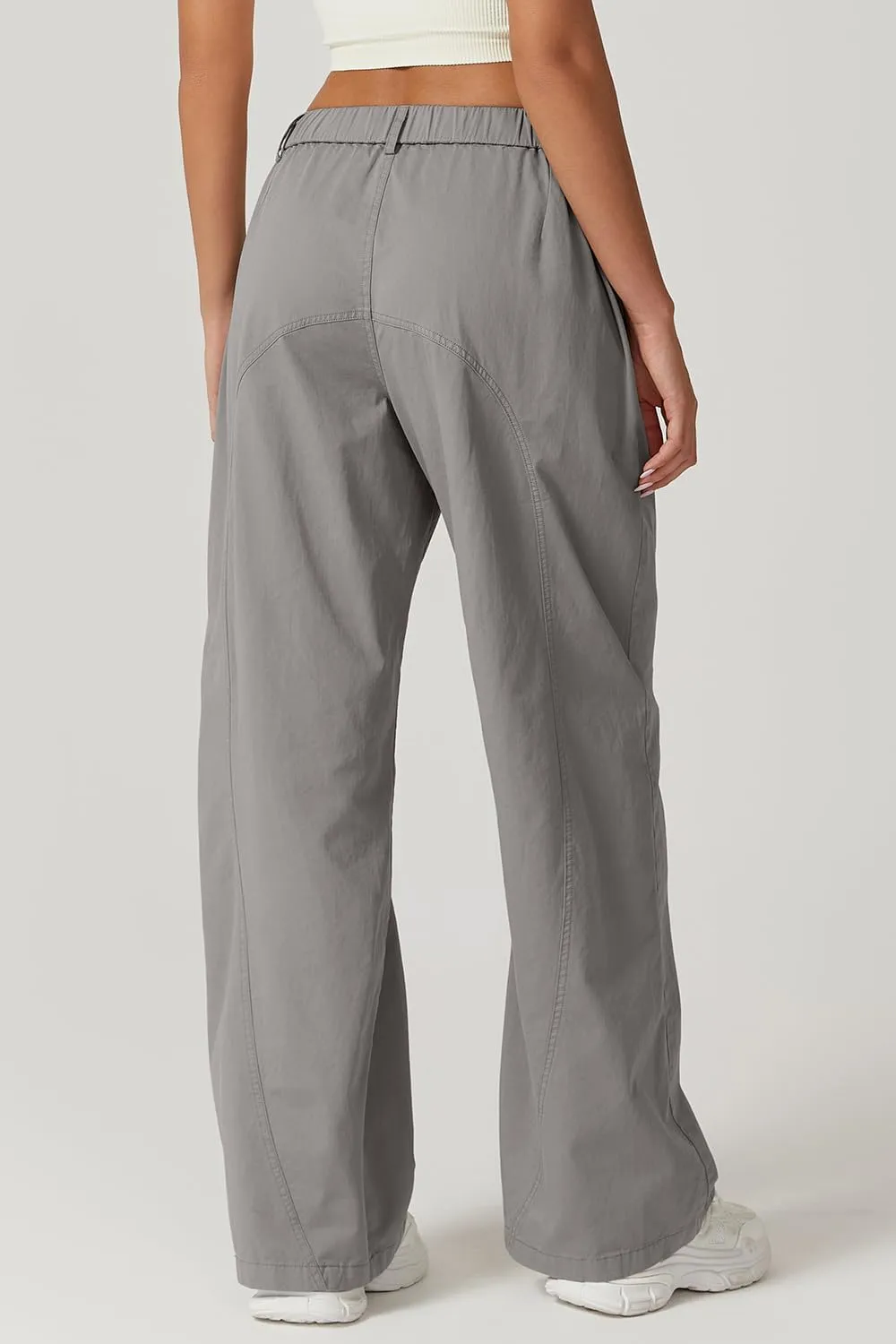 QINSEN Womens Zip Front Wide Leg Long Pants High Waist Causal Cargo Pants Cotton Pocket Palazzo Pants
