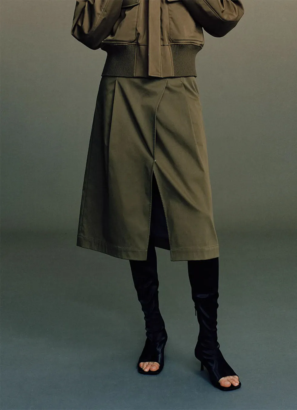 Retro Front Pleats A-line Skirt