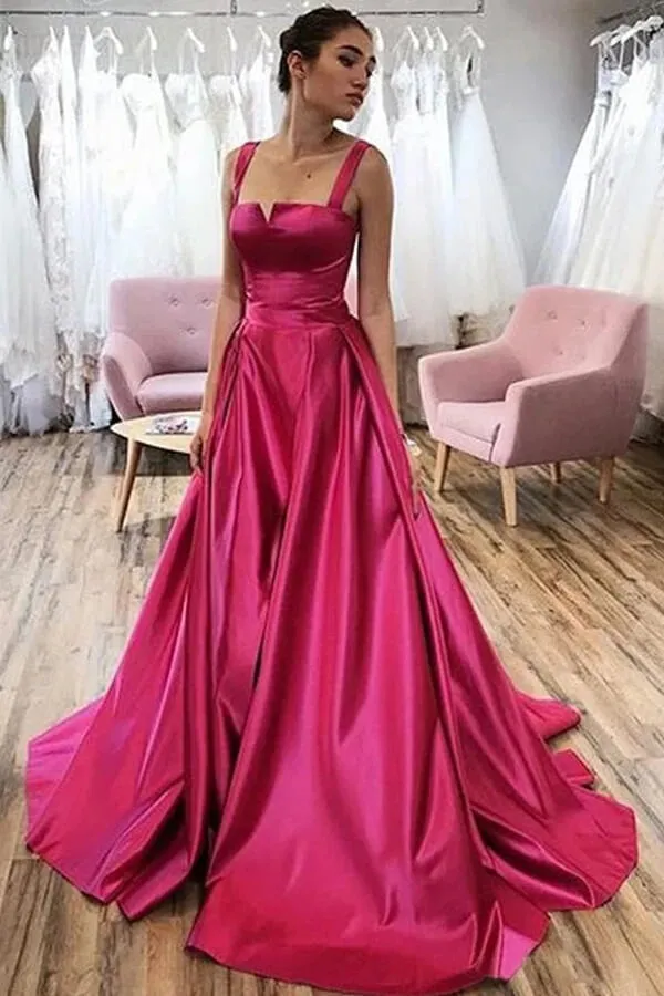 Simple A Line Satin Prom Dress Long Party Dress