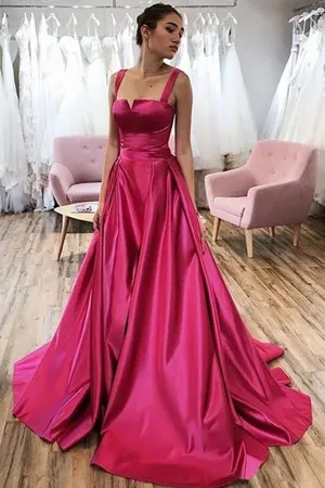Simple A Line Satin Prom Dress Long Party Dress