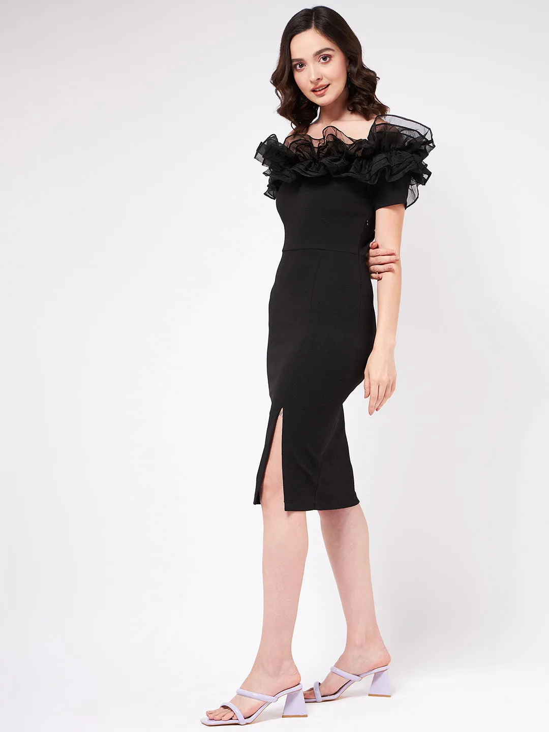 Solid Fitted Off-Shoulder Dress