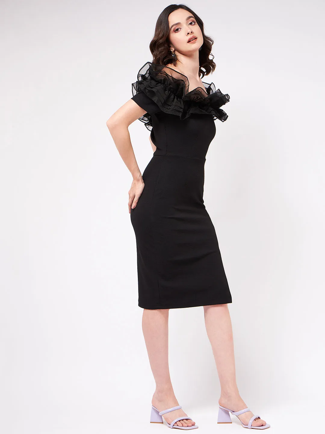 Solid Fitted Off-Shoulder Dress