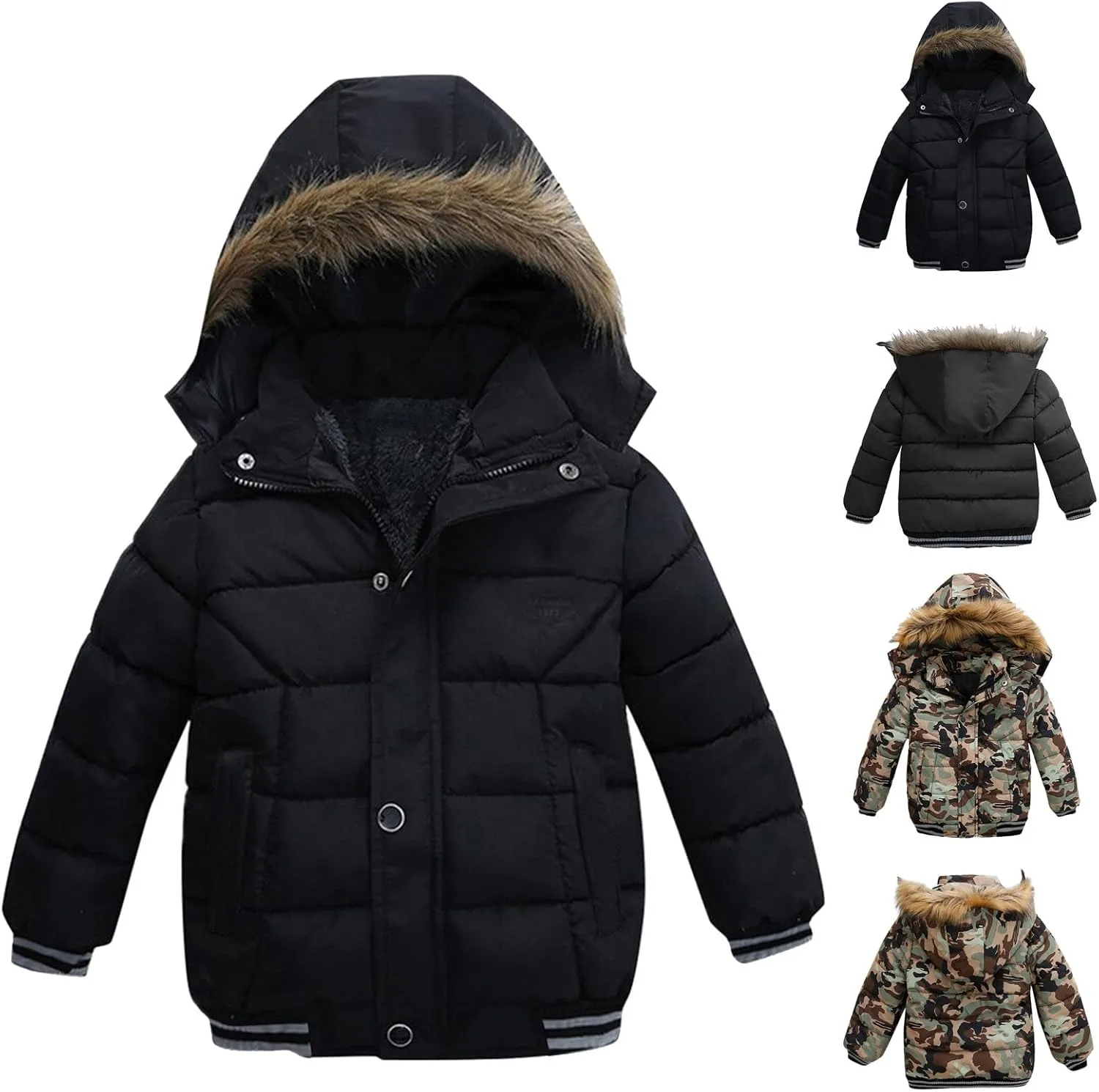 Toddler Boys Down Jacket Hooded Warm Padded Thick Winter Outerwear Clothes Boys Snowsuit Coat Parka