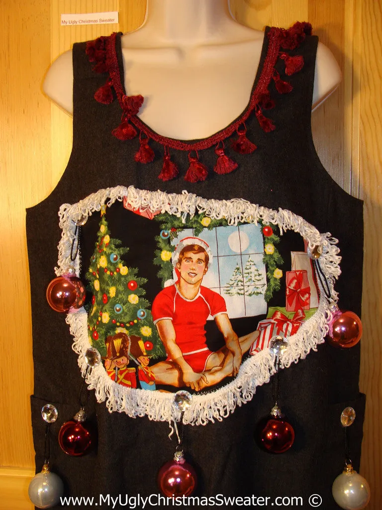 Ugly Christmas Sweater Party Tacky Dress Jumper Hottie Guy & Real Ornaments (d92)