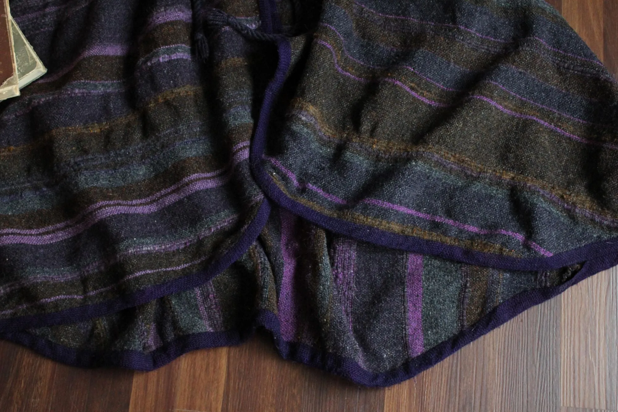 Vintage 1970s Lynda Brothers Handwoven Purple Wool Cloak with Hood