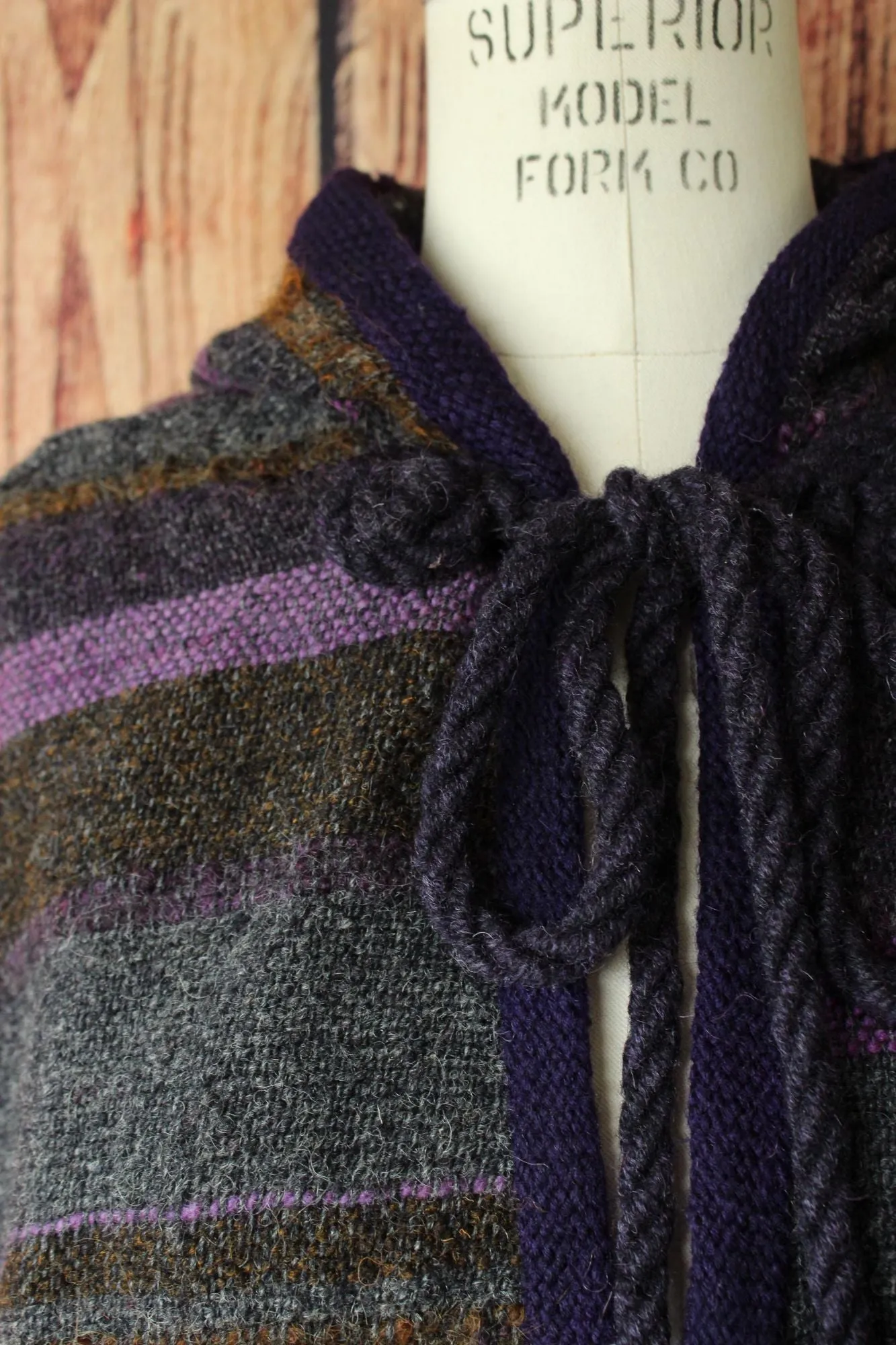 Vintage 1970s Lynda Brothers Handwoven Purple Wool Cloak with Hood