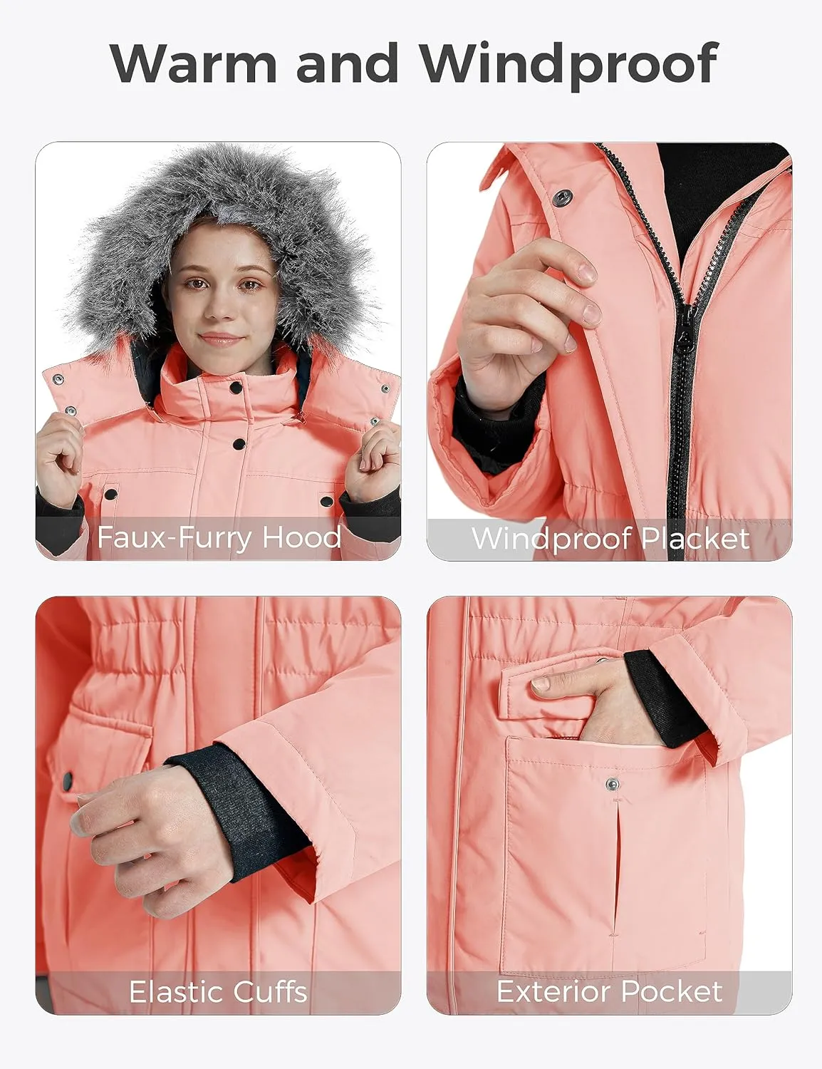 wantdo Girl's Winter Coat Warm Fleece Puffer Jacket Waterproof Parka with Faux Fur Hood