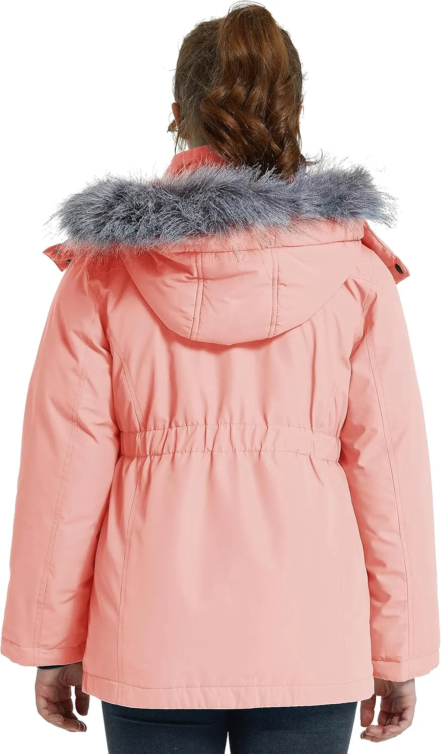wantdo Girl's Winter Coat Warm Fleece Puffer Jacket Waterproof Parka with Faux Fur Hood