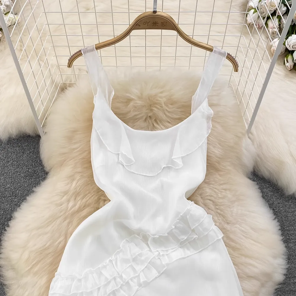 White Fairy Slit A Line Ruffle Dress 1685