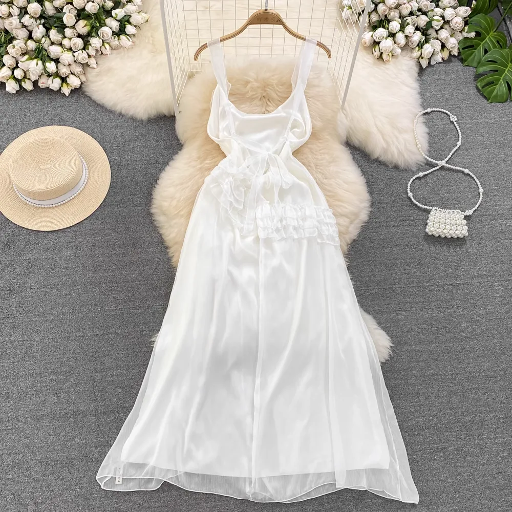 White Fairy Slit A Line Ruffle Dress 1685