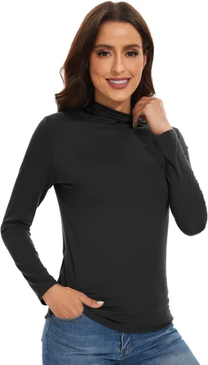 WiWi Women's Mock Turtleneck Pullover Tops Long Sleeve Pajama Top Viscose from Bamboo Slim Fit Underwear S-XXL