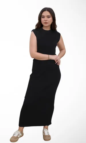 Women Tricot Sleeveless Dress (Black)