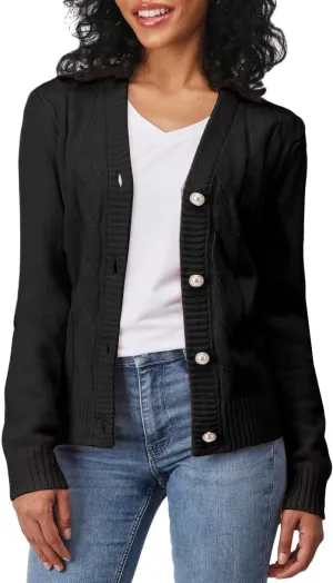 Women's Casual Slim Fit Cardigan Sweaters Long Sleeve Button Down Lightweight Waist Length