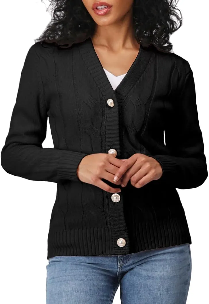 Women's Casual Slim Fit Cardigan Sweaters Long Sleeve Button Down Lightweight Waist Length