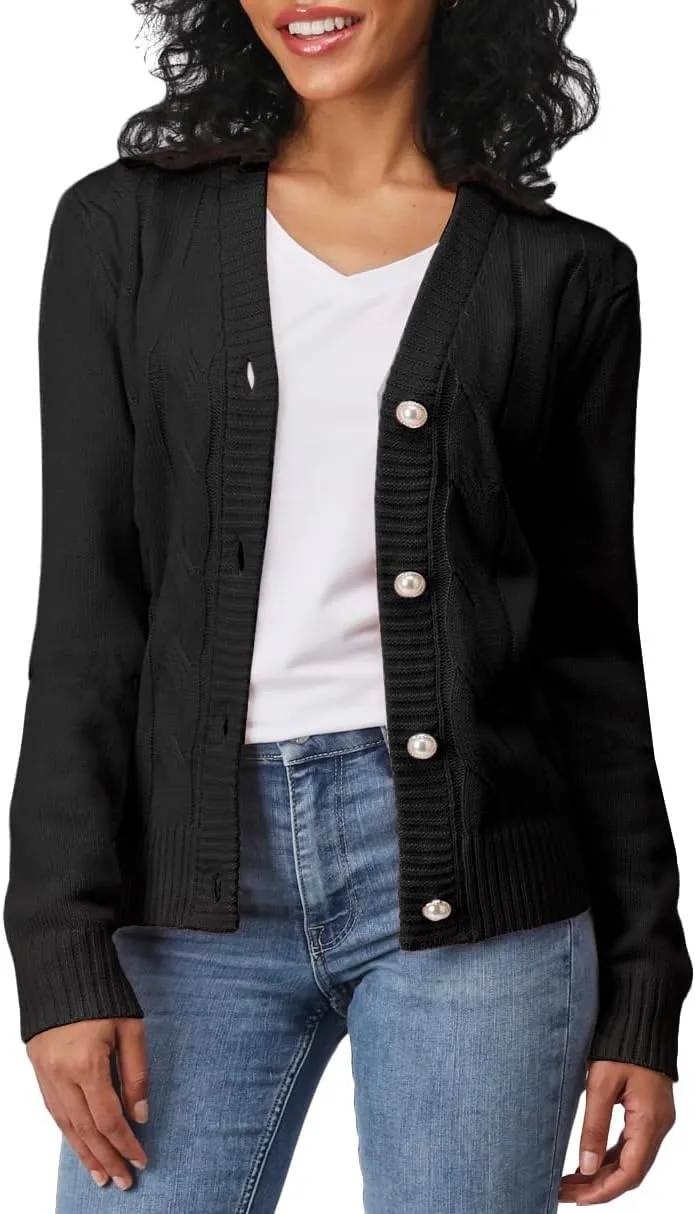 Women's Casual Slim Fit Cardigan Sweaters Long Sleeve Button Down Lightweight Waist Length
